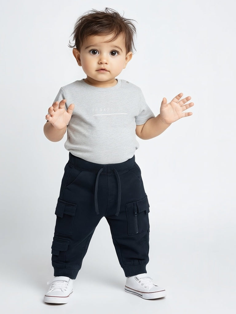 HOP Baby Boys Black Mid-Rise Cotton-Blend Joggers