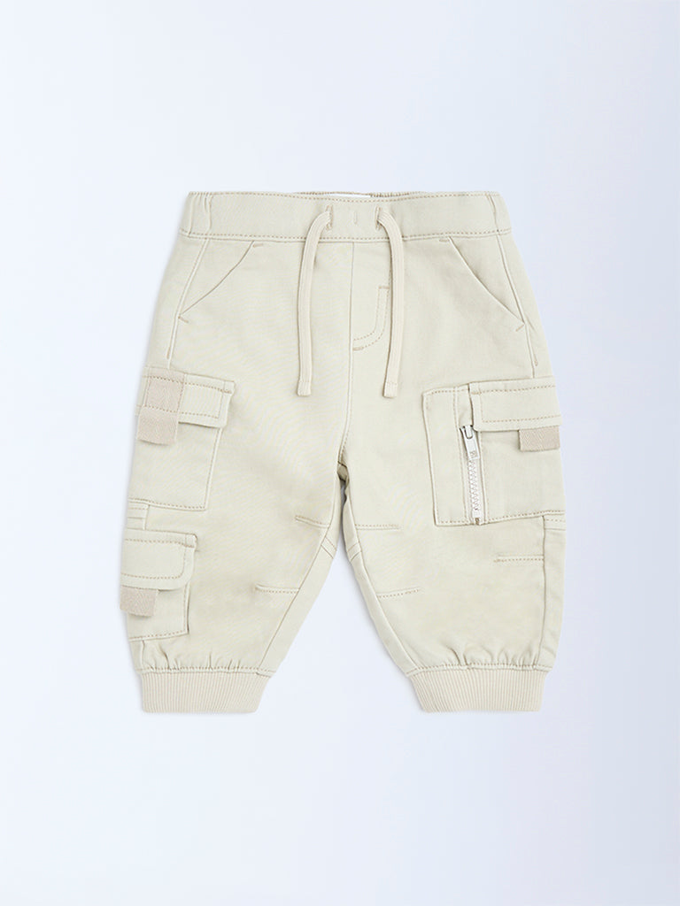 HOP Baby Boys Beige Mid-Rise Cotton-Blend Joggers