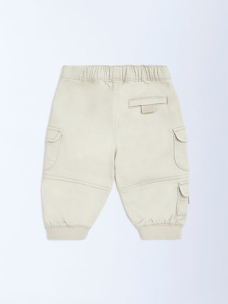 HOP Baby Boys Beige Mid-Rise Cotton-Blend Joggers