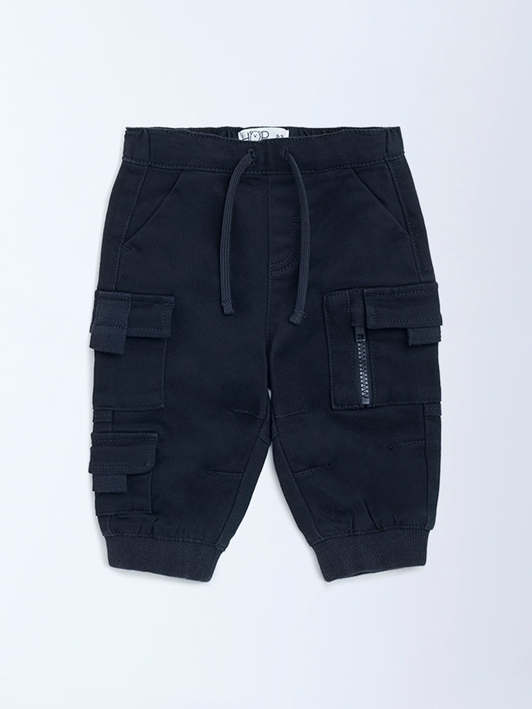 HOP Baby Boys Black Mid-Rise Cotton-Blend Joggers