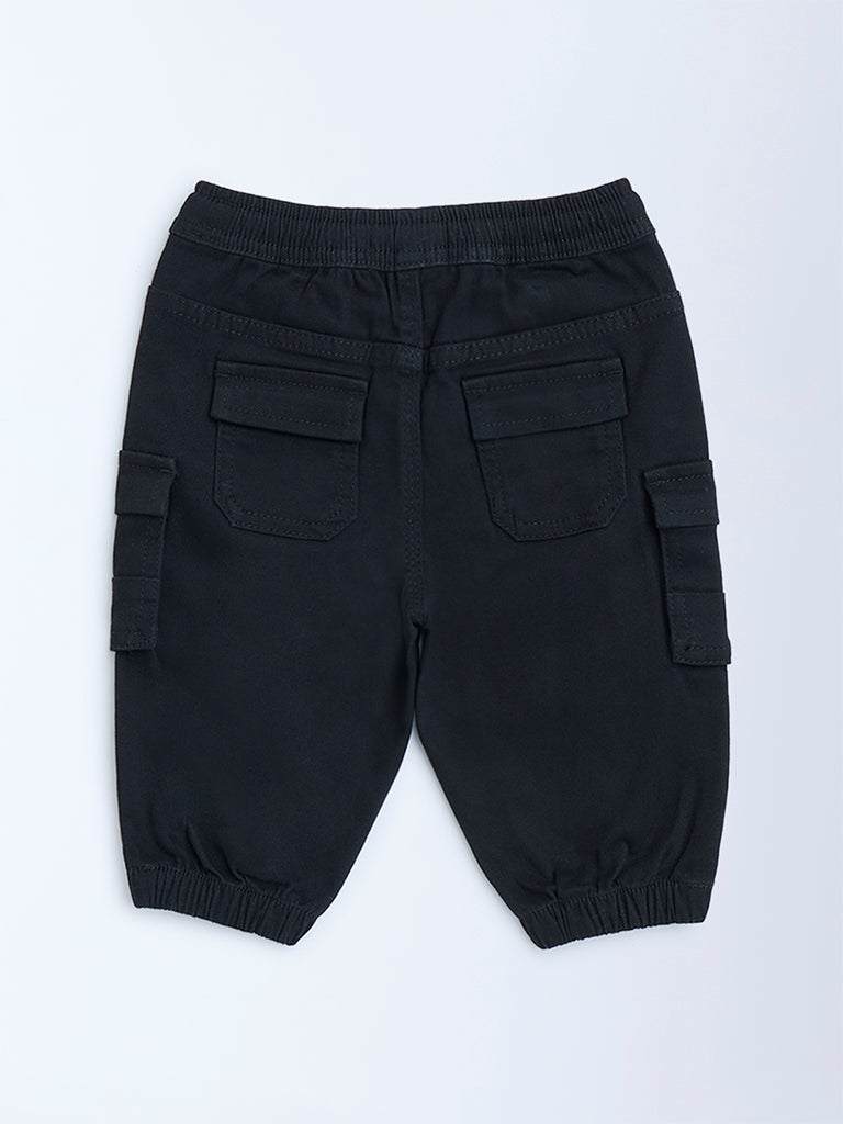 HOP Baby Boys Black Mid-Rise Cotton-Blend Joggers