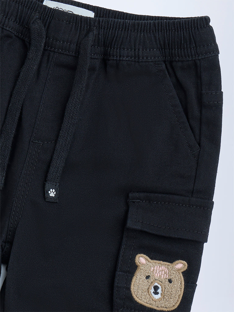 HOP Baby Boys Black Mid-Rise Cotton-Blend Joggers