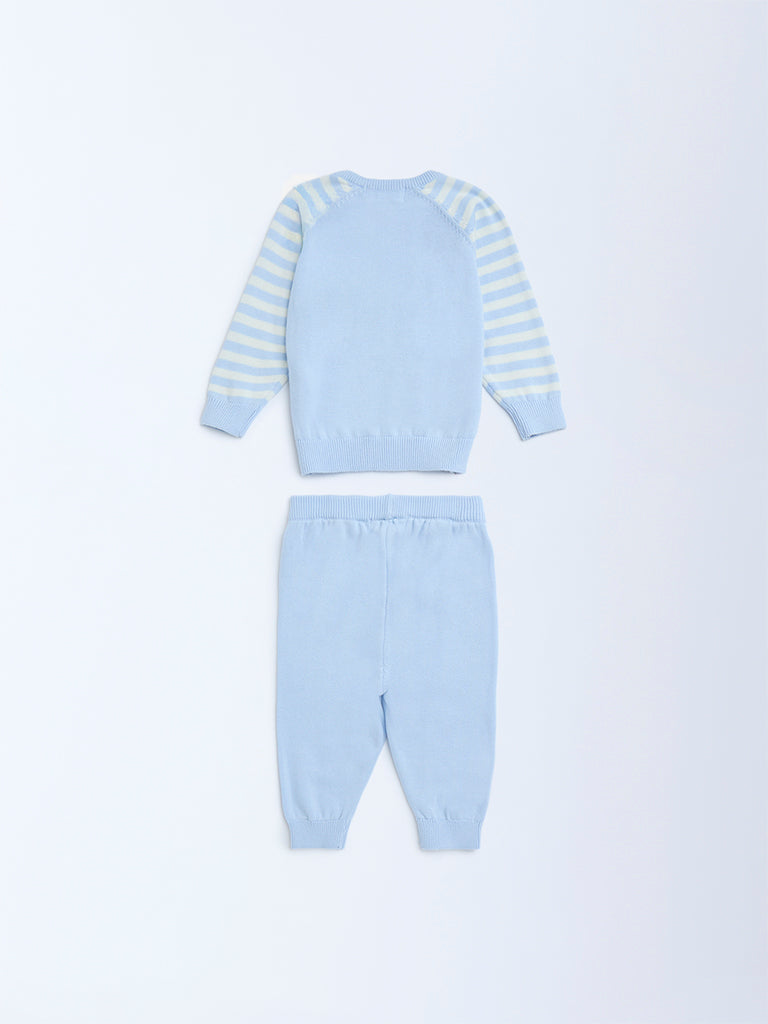 HOP Baby Blue Animal Design Cotton Sweater with Joggers Set