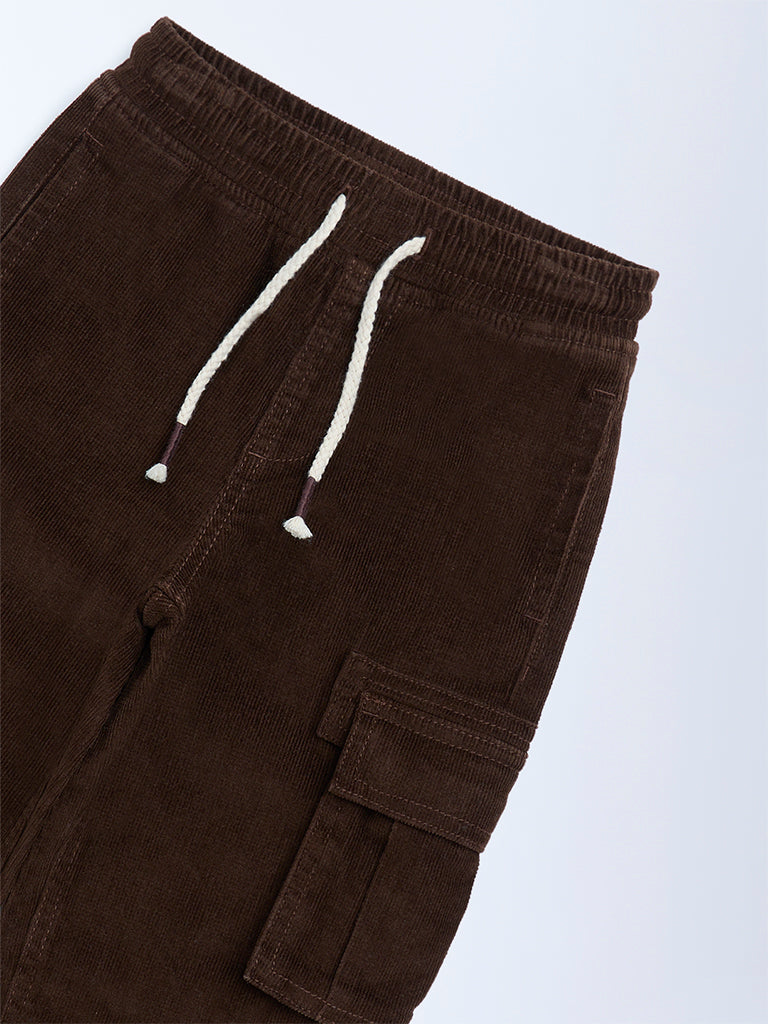 HOP Kids Boys Dark Brown Mid-Rise Corduroy Joggers