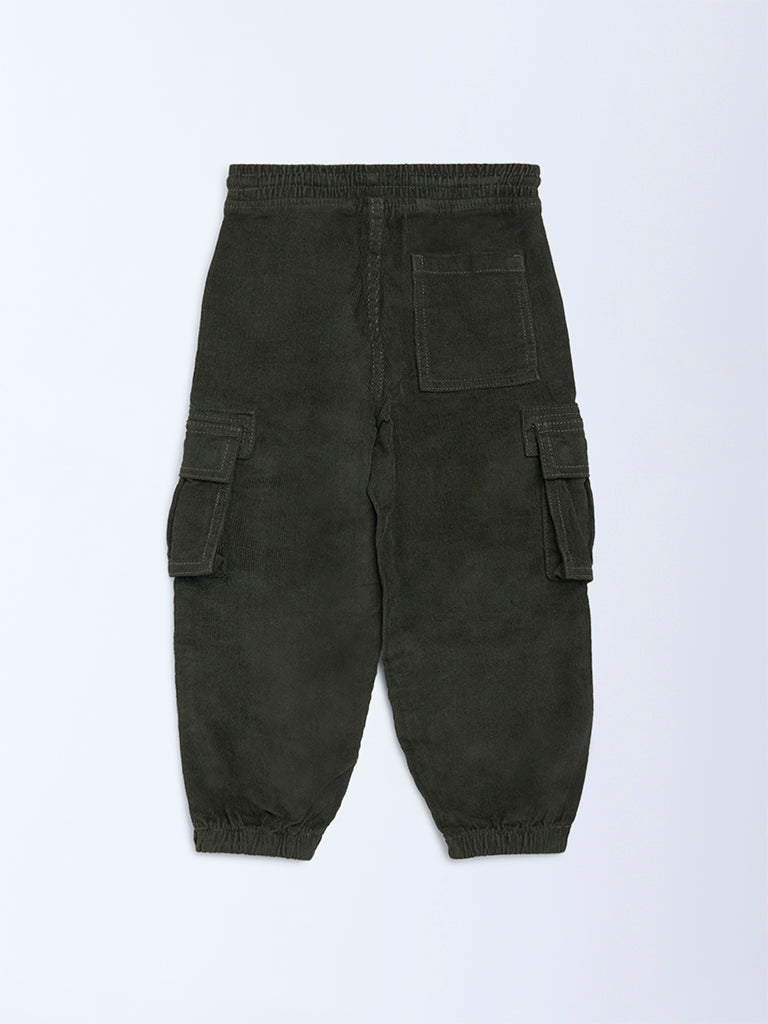 HOP Kids Boys Olive Mid-Rise Corduroy Joggers