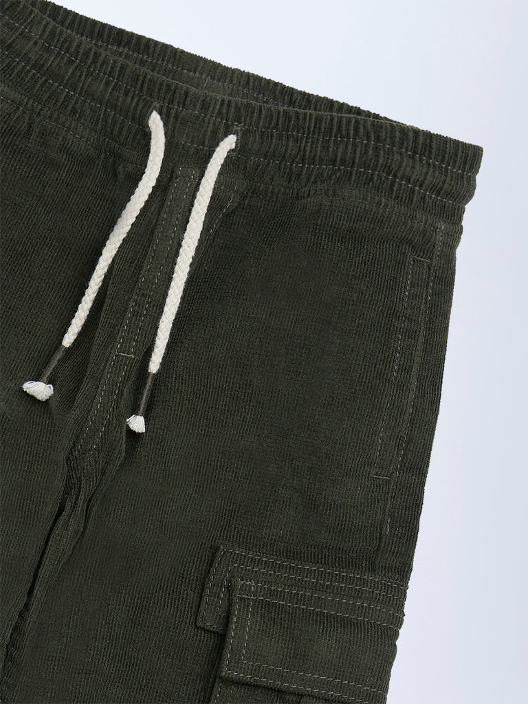 HOP Kids Boys Olive Mid-Rise Corduroy Joggers