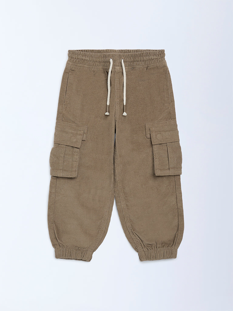HOP Kids Boys Brown Mid-Rise Corduroy Joggers