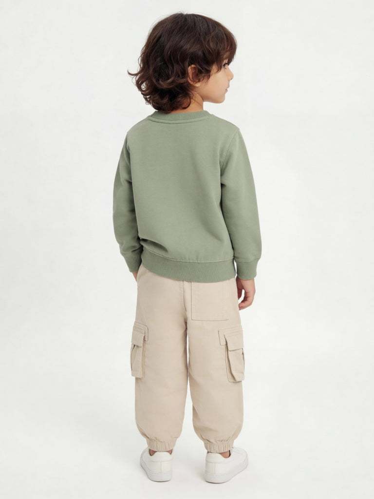 HOP Kids Boys Beige Mid-Rise Cotton-Blend Joggers