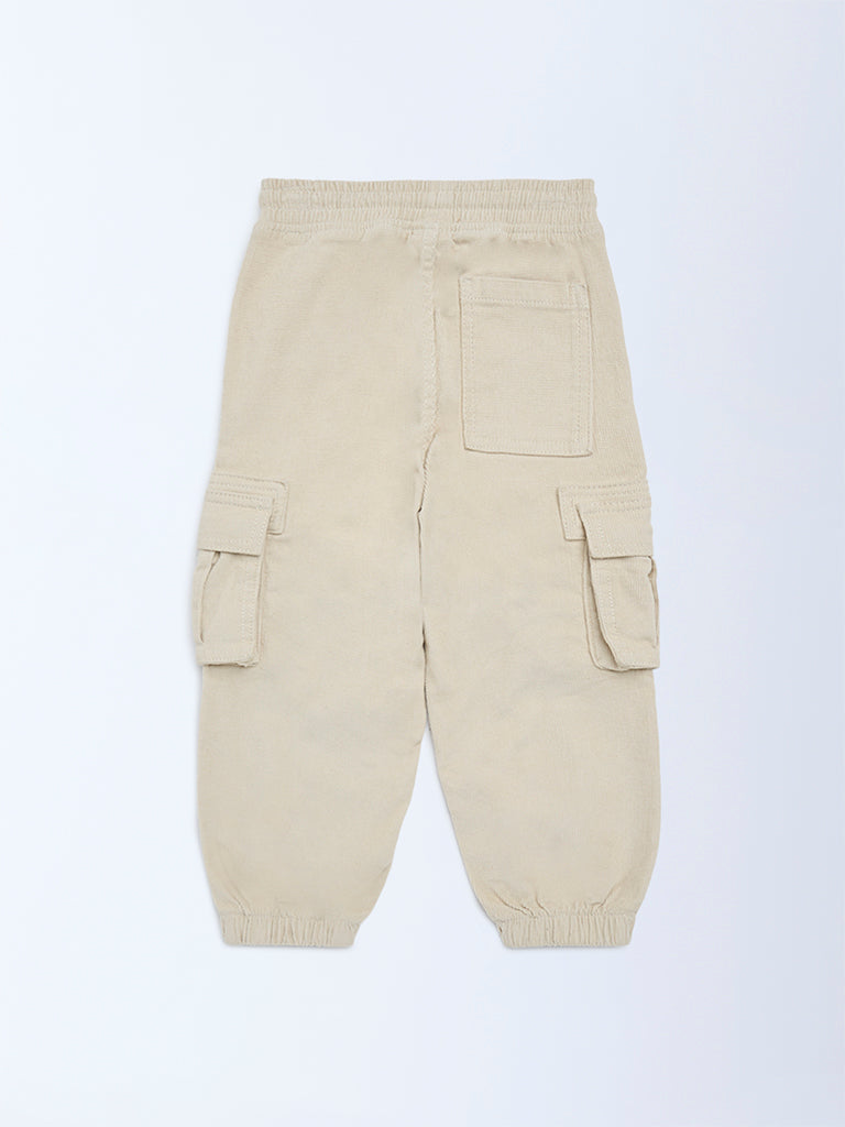 HOP Kids Boys Beige Mid-Rise Cotton-Blend Joggers