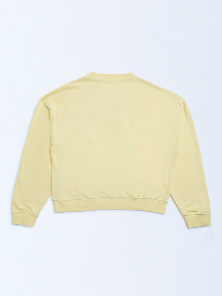 Buy Y&F Kids Yellow Text Detailed Cotton-Blend Sweatshirt