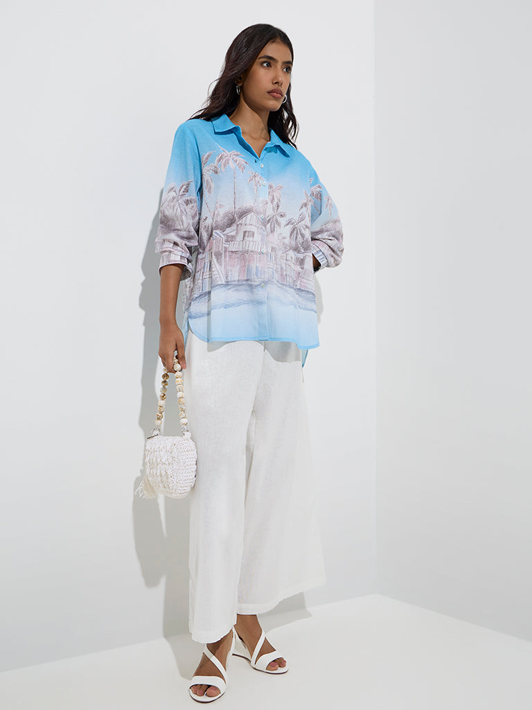 Westside Utsa Women's White Solid Cotton Palazzos for Everyday Full Model View