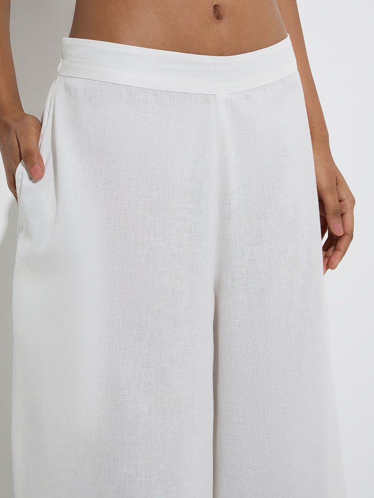 Westside Utsa Women's White Solid Cotton Palazzos for Everyday Zoom View