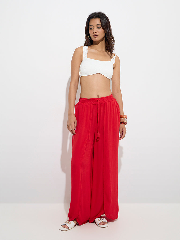 Wunderlove Red High-Rise Beach Pareo Pants