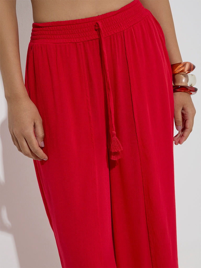 Wunderlove Red High-Rise Beach Pareo Pants