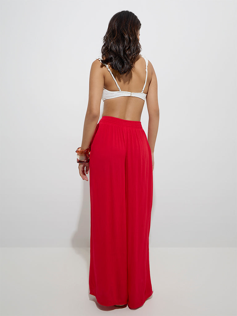Wunderlove Red High-Rise Beach Pareo Pants