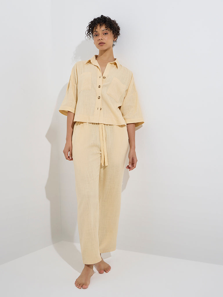 Westside Wunderlove Women's Yellow Shirt and Pyjamas Set for Casual Wear Front View