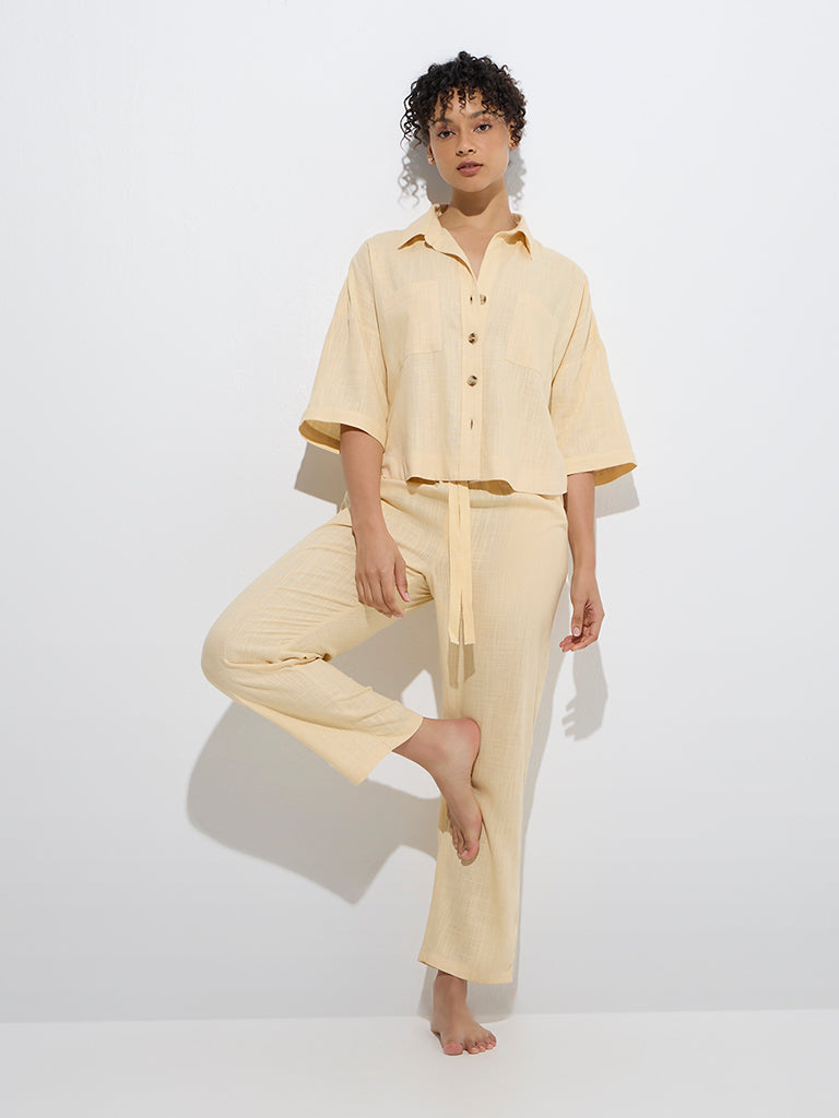Westside Wunderlove Women's Yellow Shirt and Pyjamas Set for Casual Wear Full Model View