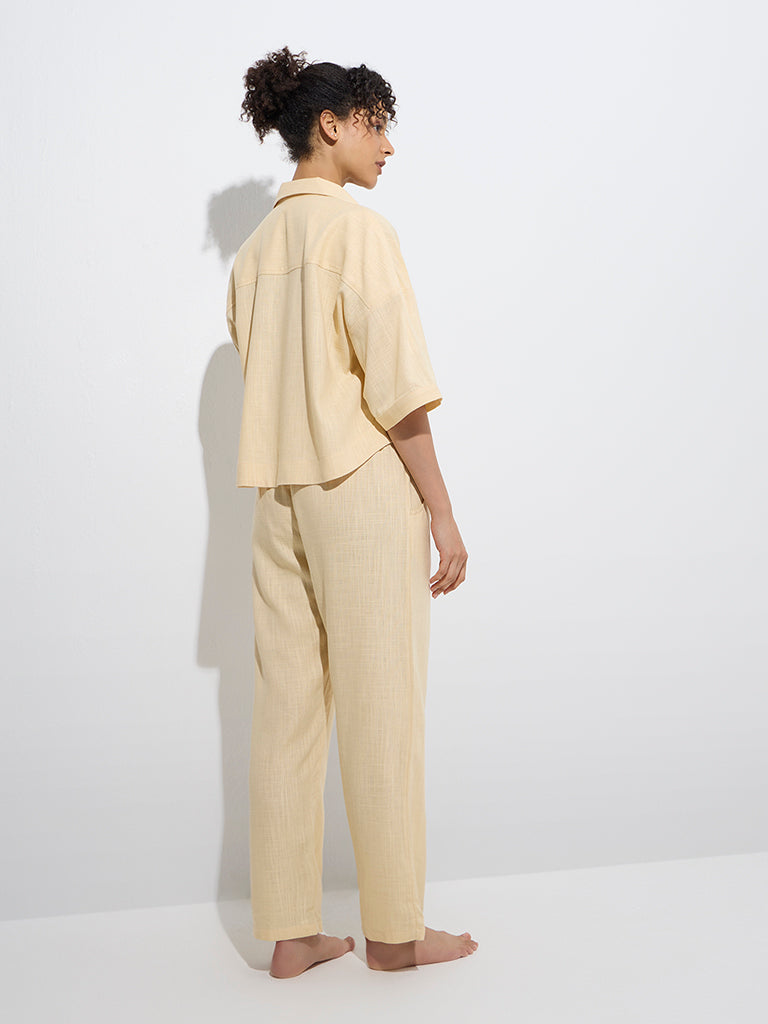 Westside Wunderlove Women's Yellow Shirt and Pyjamas Set for Casual Wear Back View