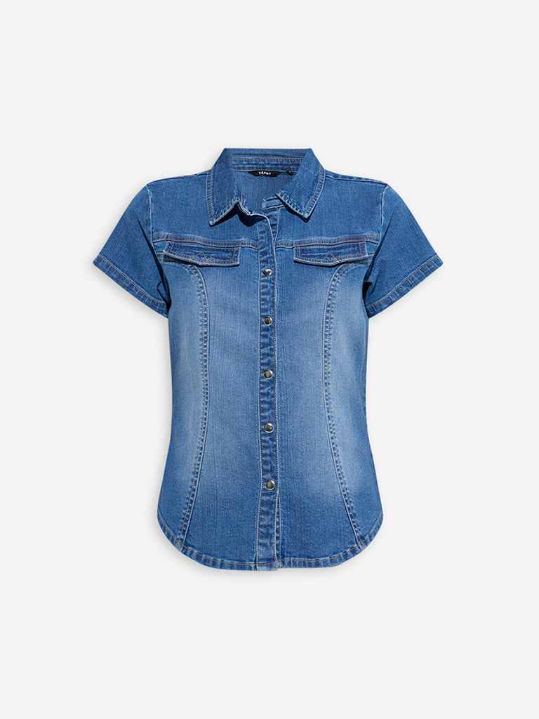 Buy Nuon Blue Faded Denim Shirt from Westside
