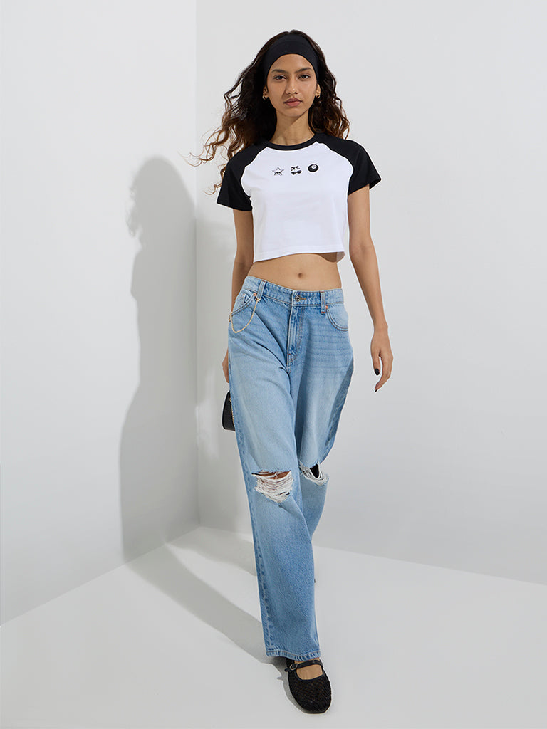 White Womens Casual T Shirts Nuon White Printed Cotton-Blend T-Shirt