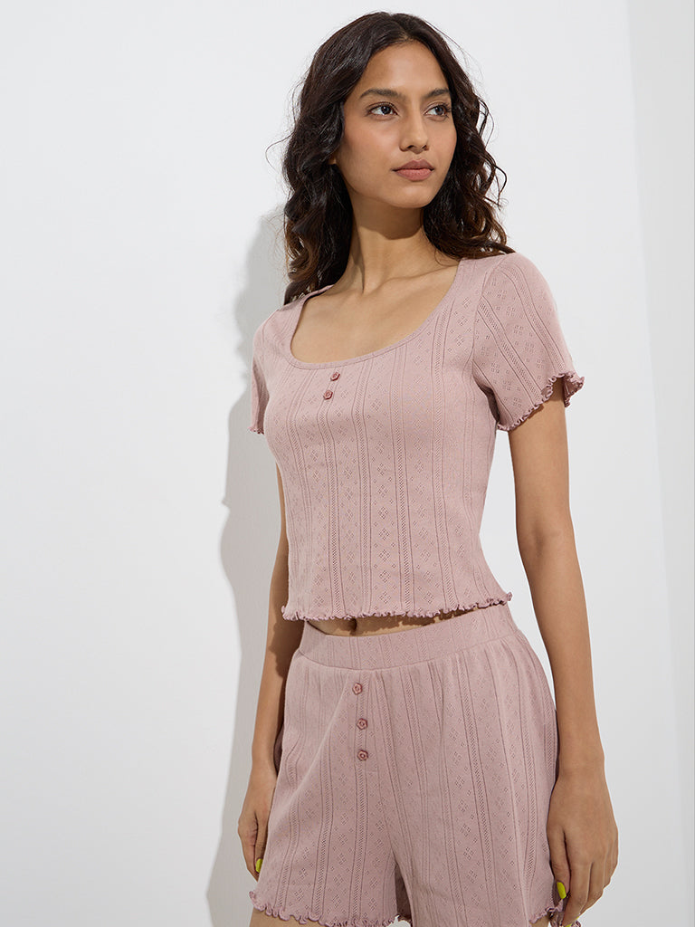 Superstar Dusty Pink Pointelle-Knitted Cotton Top