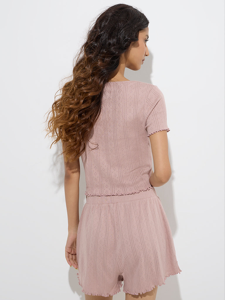 Superstar Dusty Pink Pointelle-Knitted Cotton Top