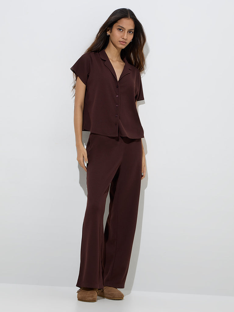 Westside Superstar Women's Brown Waffle-Textured Shirt for Casual Wear Full Model View