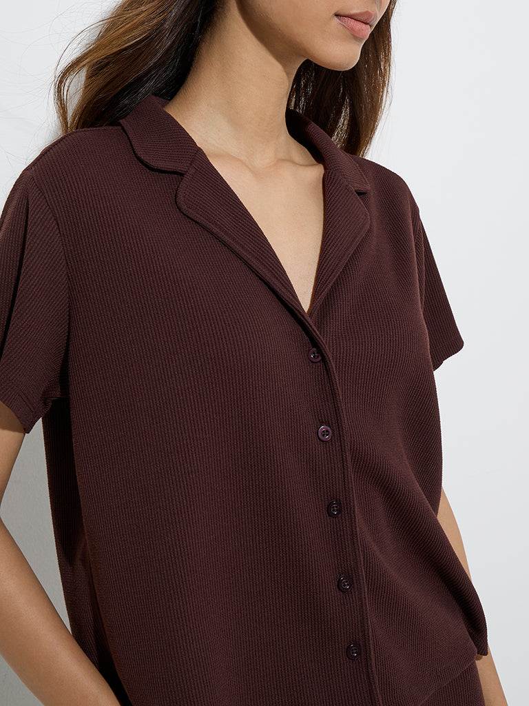 Westside Superstar Women's Brown Waffle-Textured Shirt for Casual Wear Zoom View