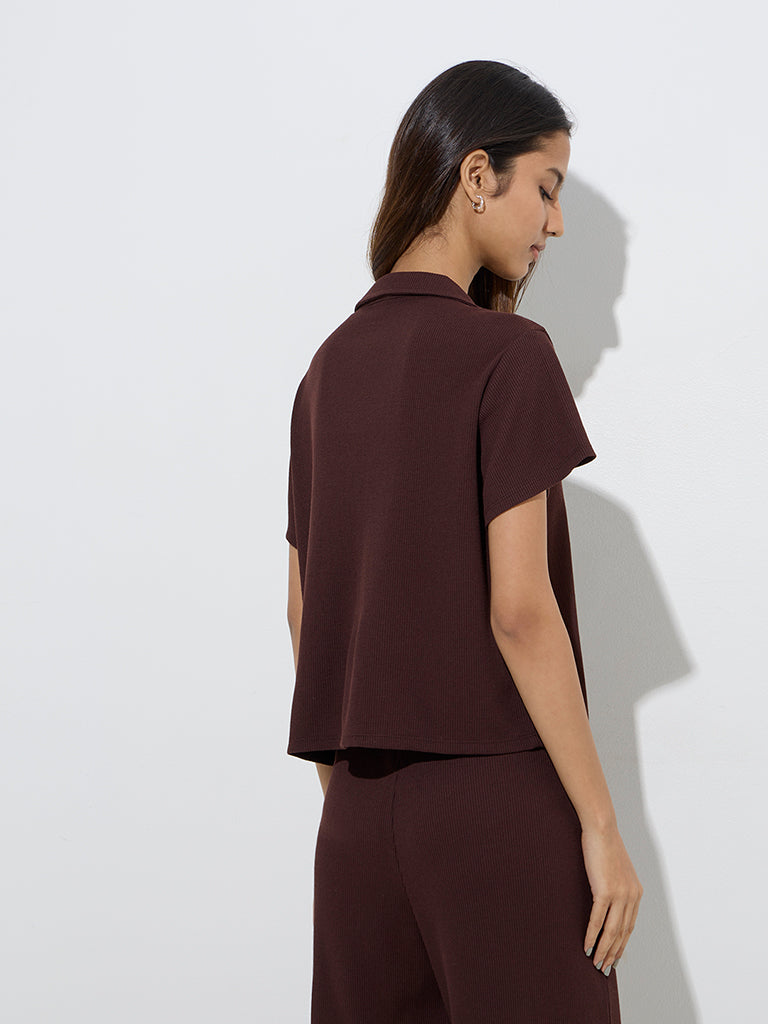 Westside Superstar Women's Brown Waffle-Textured Shirt for Casual Wear Back View