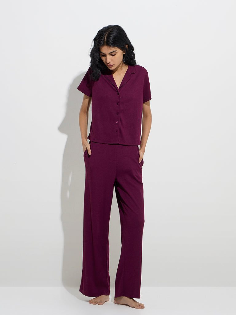 Westside Superstar Women's Wine Waffle-Textured Shirt for Casual Wear Full View