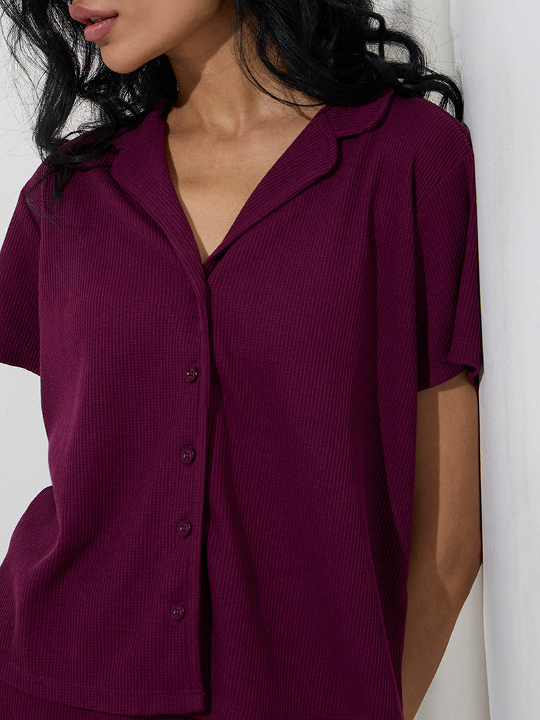 Westside Superstar Women's Wine Waffle-Textured Shirt for Casual Wear Zoomed View