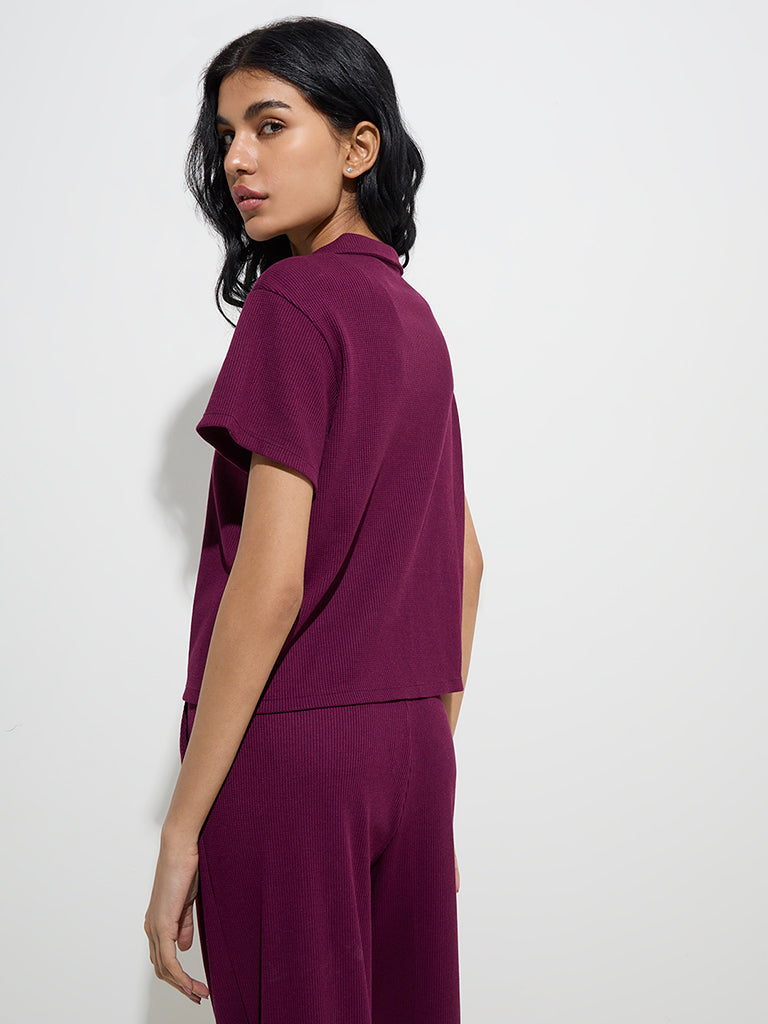 Westside Superstar Women's Wine Waffle-Textured Shirt for Casual Wear Back View