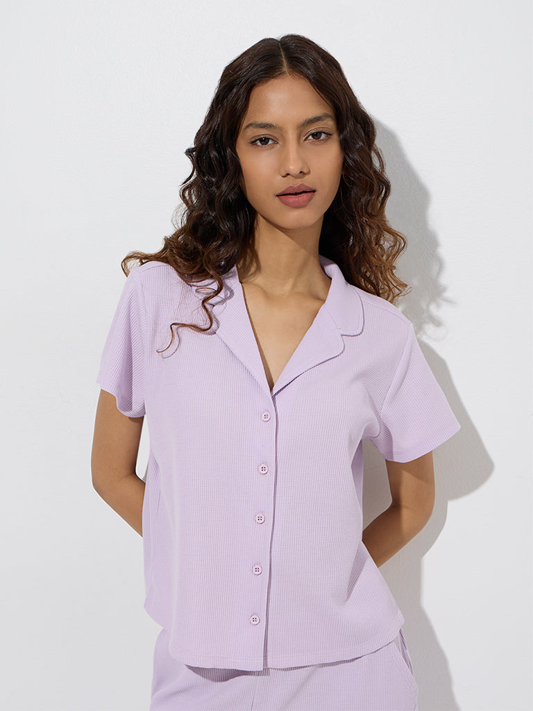 Westside Superstar Women's Lilac Waffle-Textured Shirt for Casual Wear Front View