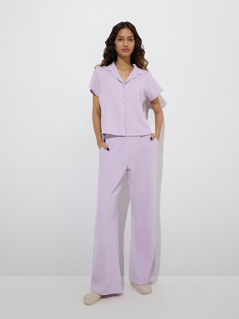 Westside Superstar Women's Lilac Waffle-Textured Shirt for Casual Wear Full Model View