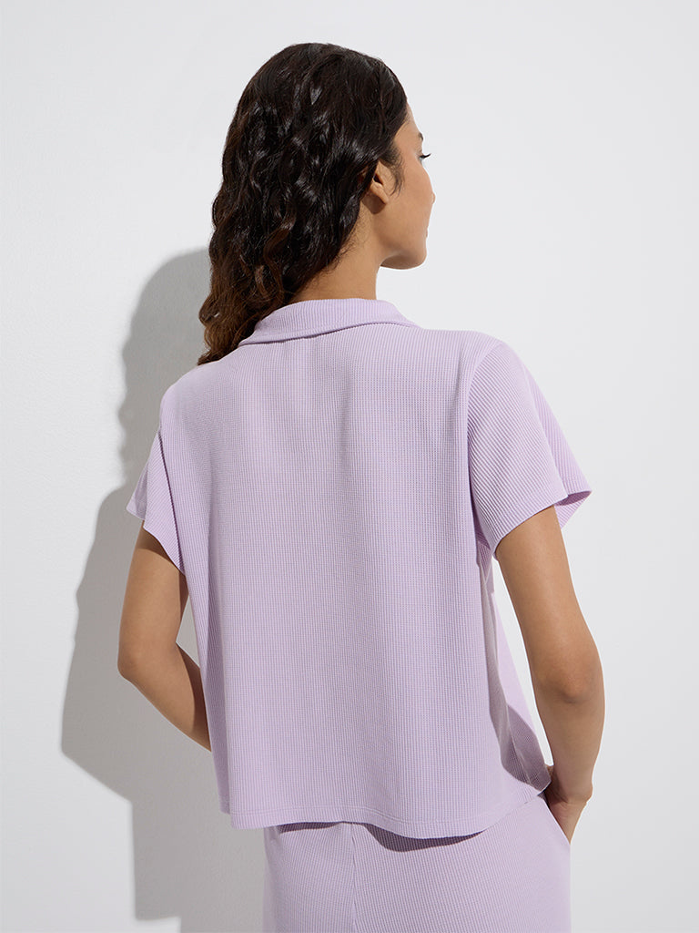 Westside Superstar Women's Lilac Waffle-Textured Shirt for Casual Wear Back View