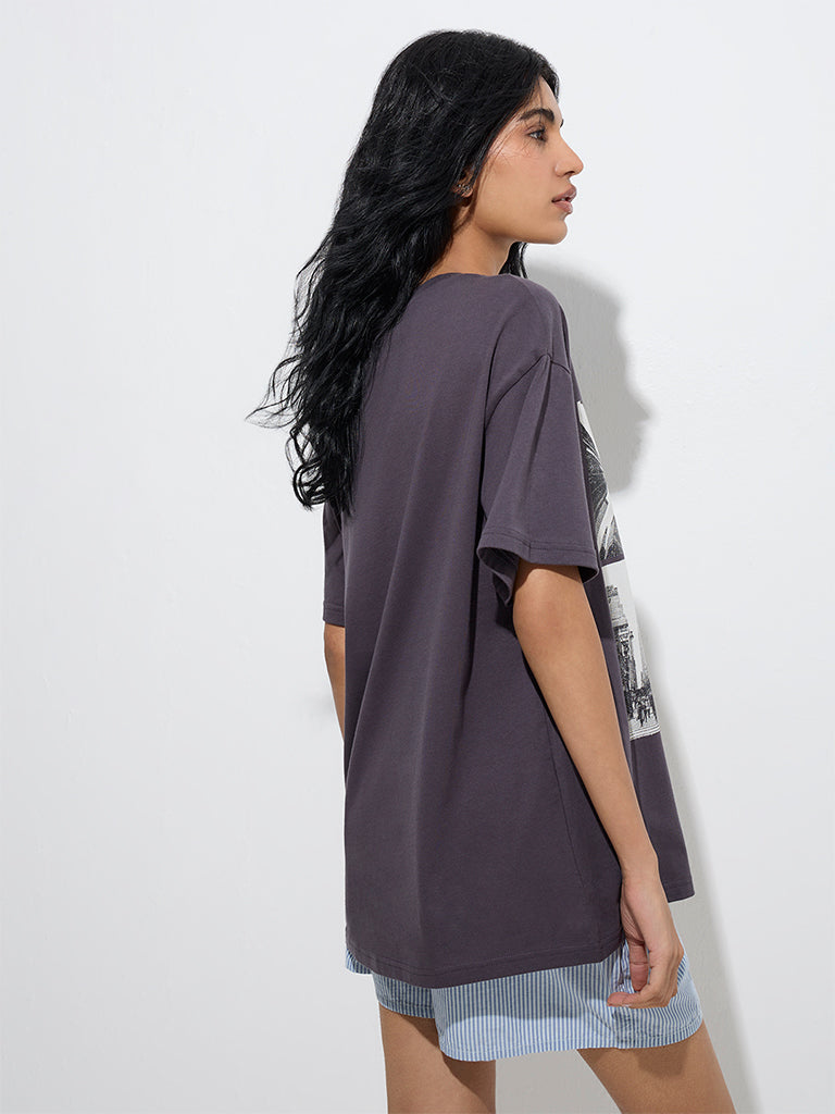 Buy Superstar Charcoal Cityscape Oversized Cotton T-Shirt