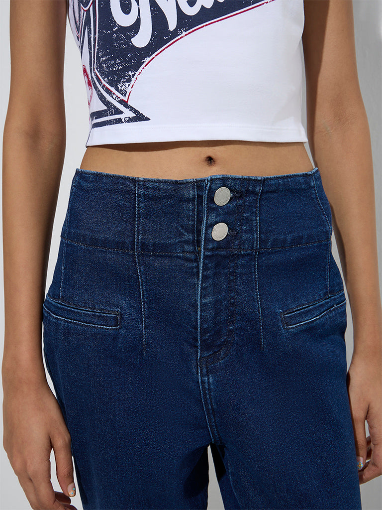 Westside Nuon Women's Dark Blue Mid-Rise Bootcut Jeans for Casual Wear Zoom View