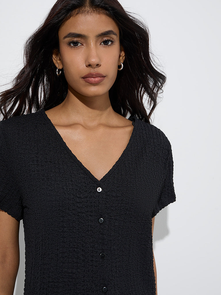 Westside LOV Women's Black Self-Textured Top for Casual Wear Zoomed View