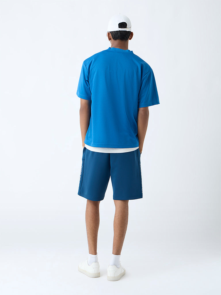 Nuon Teal Printed Relaxed-Fit Mid-Rise Shorts