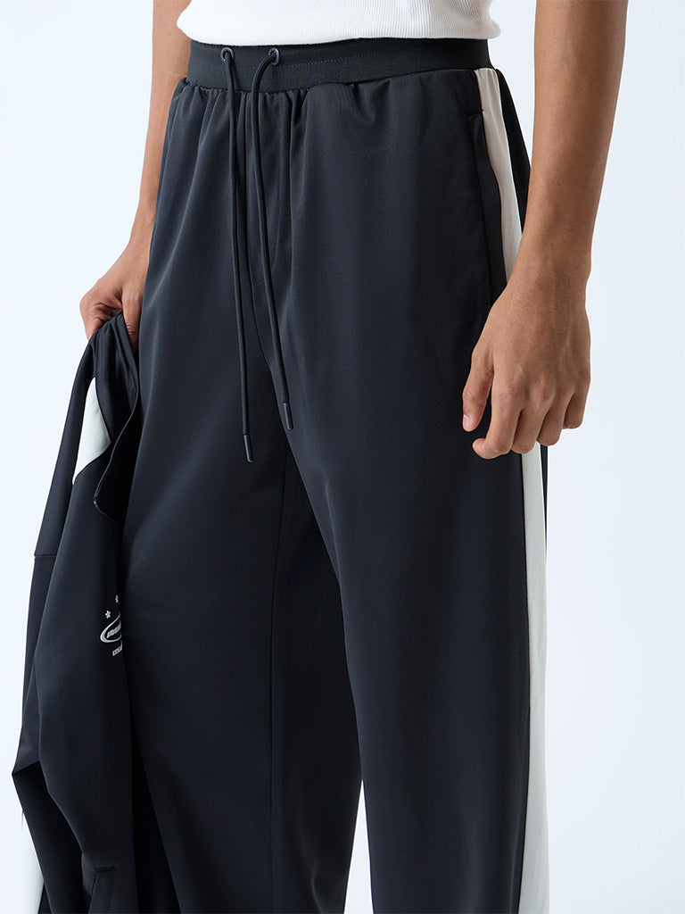 Nuon Black Striped Relaxed-Fit Mid-Rise Pants