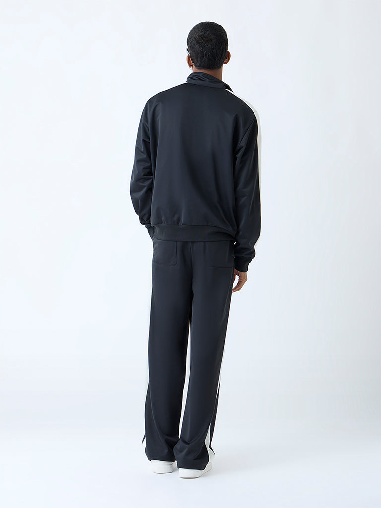 Nuon Black Striped Relaxed-Fit Mid-Rise Pants