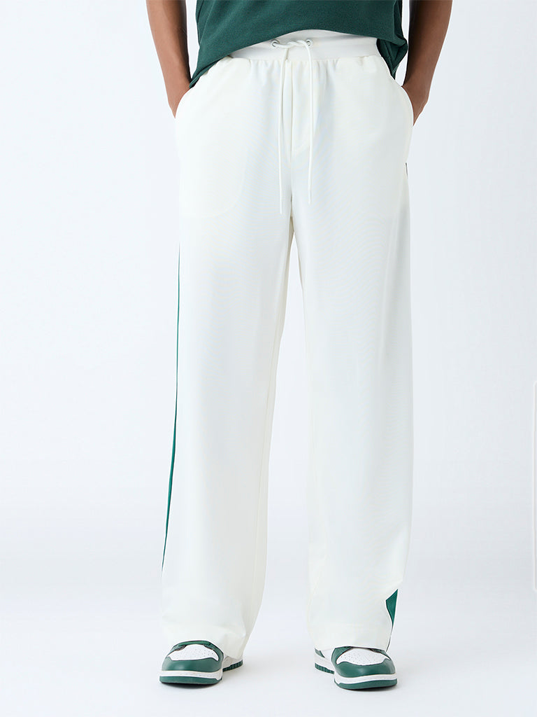 Nuon White Striped Relaxed-Fit Mid-Rise Pants