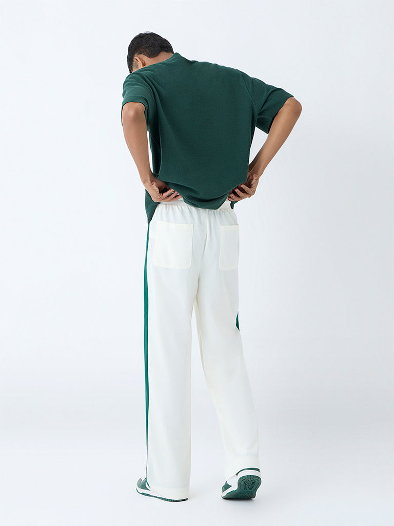 Nuon White Striped Relaxed-Fit Mid-Rise Pants