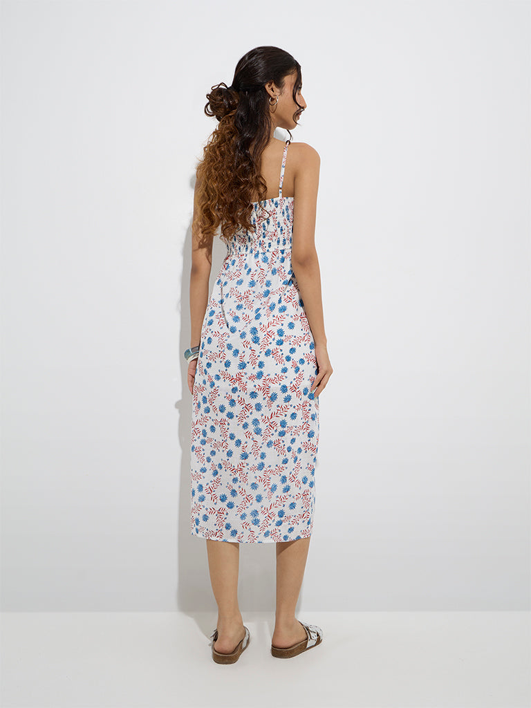 Bombay Paisley White Floral Detailed Cotton Straight Dress