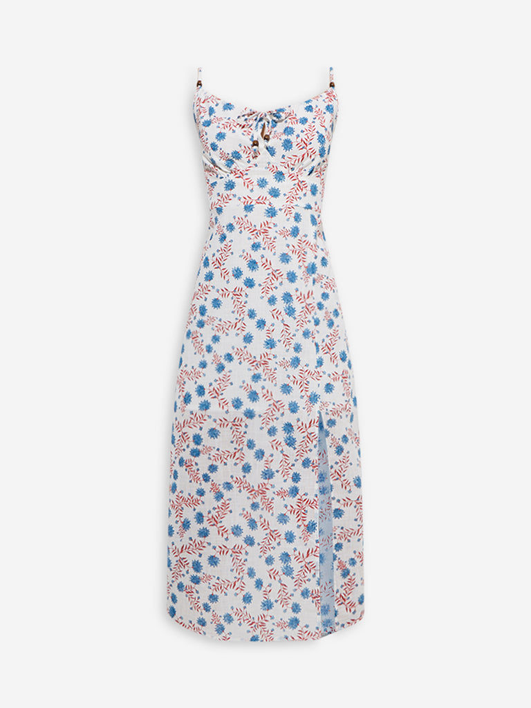 Bombay Paisley White Floral Detailed Cotton Straight Dress