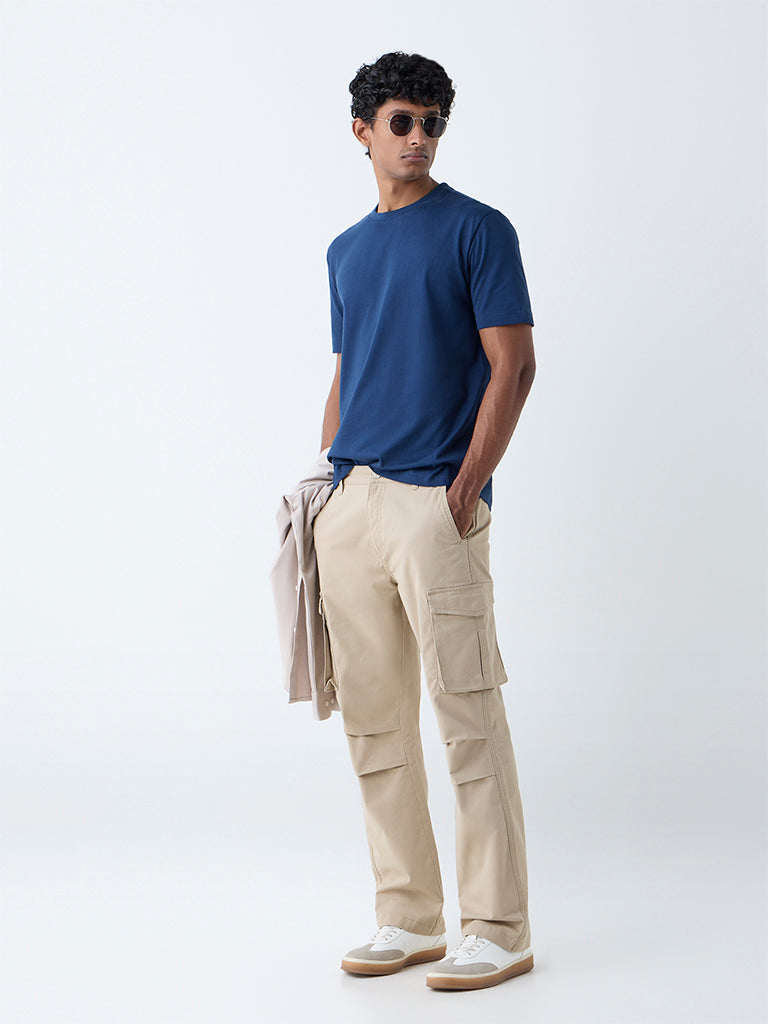 Westside WES Casuals Men's Beige Relaxed-Fit Mid-Rise Cotton-Blend Chinos for Casual Wear Full View