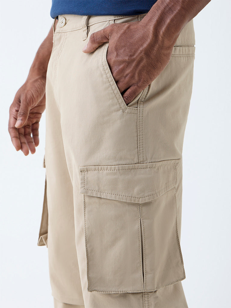 Westside WES Casuals Men's Beige Relaxed-Fit Mid-Rise Cotton-Blend Chinos for Casual Wear Zoomed View