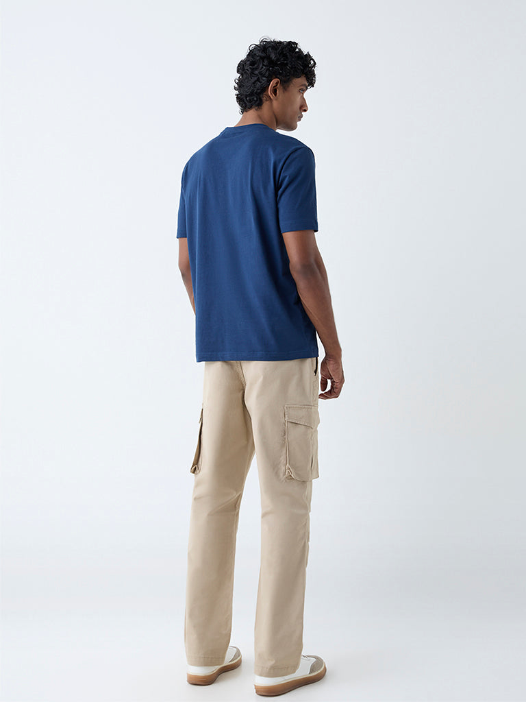 Westside WES Casuals Men's Beige Relaxed-Fit Mid-Rise Cotton-Blend Chinos for Casual Wear Back View