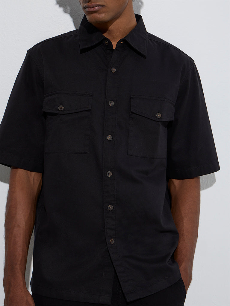 Westside WES Casuals Men's Black Solid Relaxed-Fit Cotton Shirt for Casual Wear Zoom View