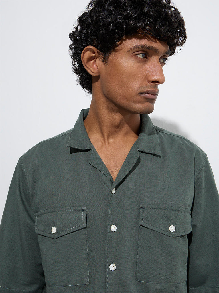 Westside WES Casuals Men's Teal Solid Relaxed-Fit Cotton-Blend Shirt for Casual Wear Zoom View